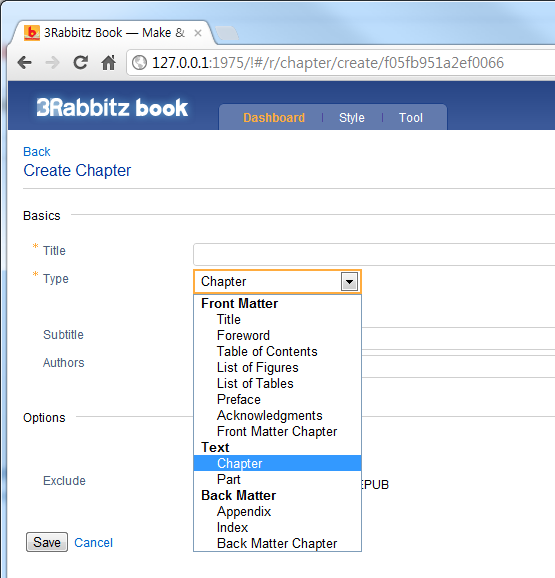“Create Chapter” Screen