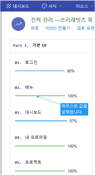 문서 진척도 표시 화면