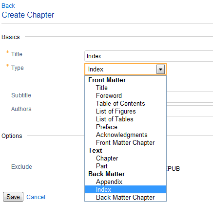 Creating an Index Chapter