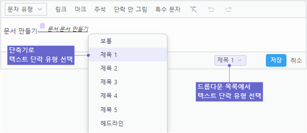 텍스트 단락 유형 선택하기